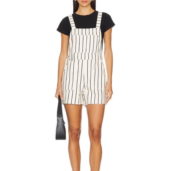 WE WORE WHAT - Slit Overall Short in Black & Antique White - Revolve - Picture 1 of 7